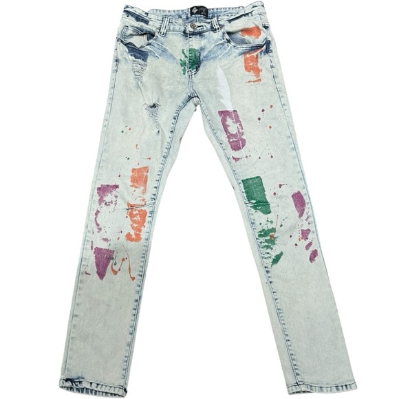 Road Narrows Paint Splatter Jeans | Men’s Size 32 | Y2K Acid Wash Streetwear - Picture 1 of 5